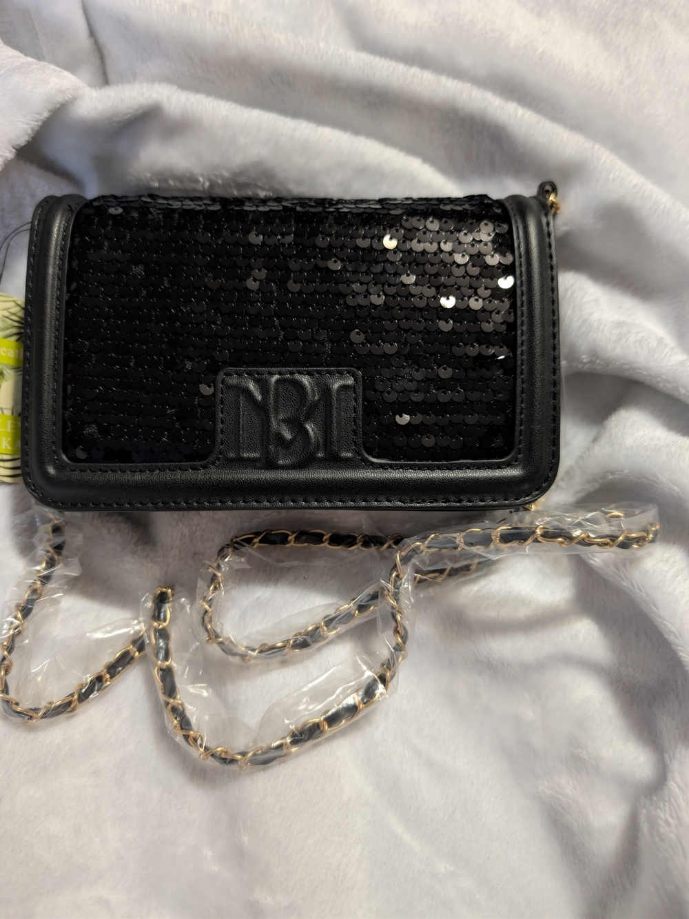 Black Sequin Crossbody Bag with Chain Strap